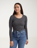Women's merino wool long sleeve top Dark grey melange