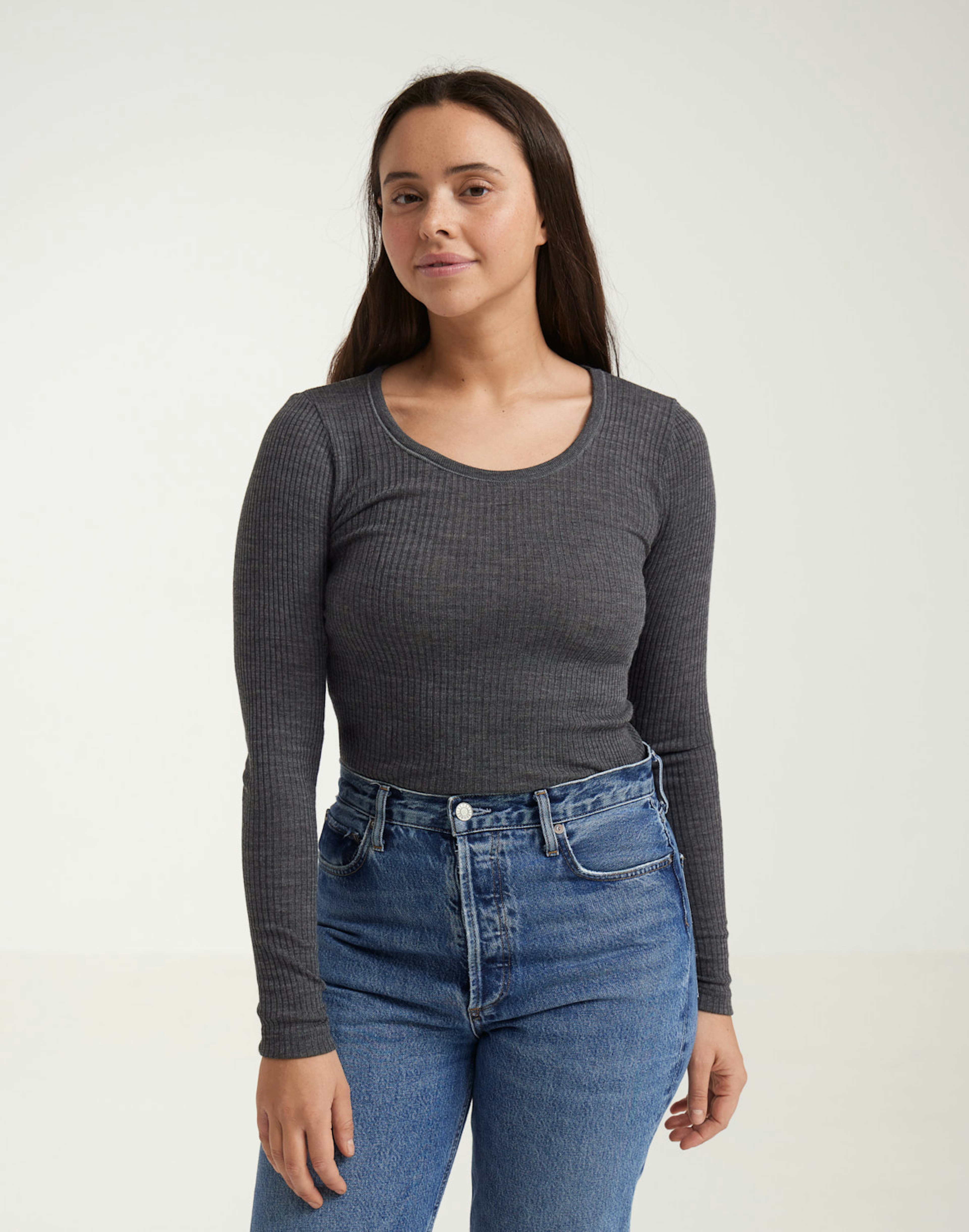 Women's merino wool long sleeve top Dark grey melange