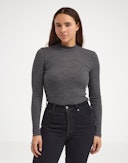 Women's merino wool high neck top Dark grey melange