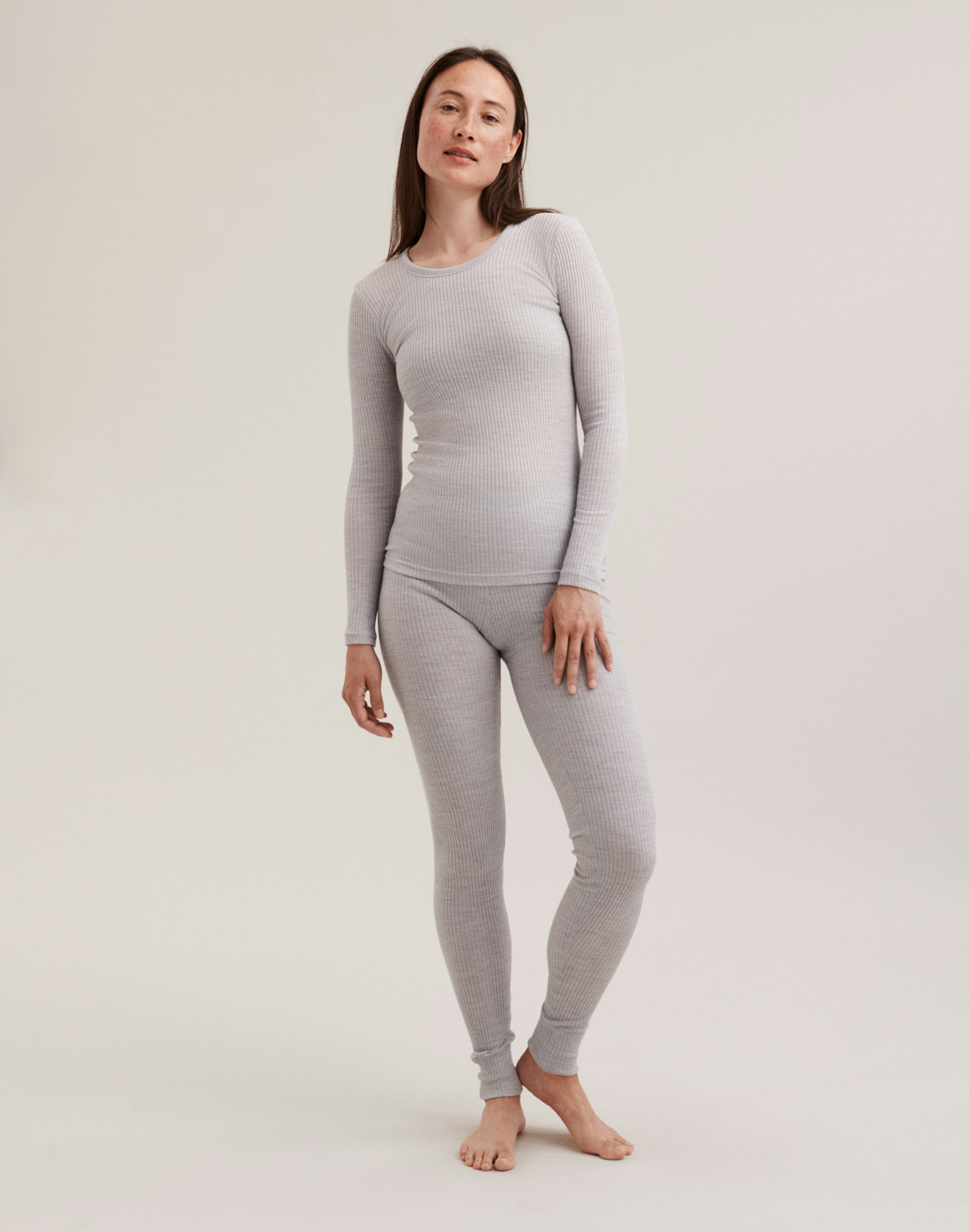 Leggings i merinoull til dame Lys gråmelert