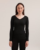 Shirt met V-hals van merinowol voor dames Zwart