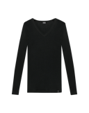 Shirt met V-hals van merinowol voor dames Zwart