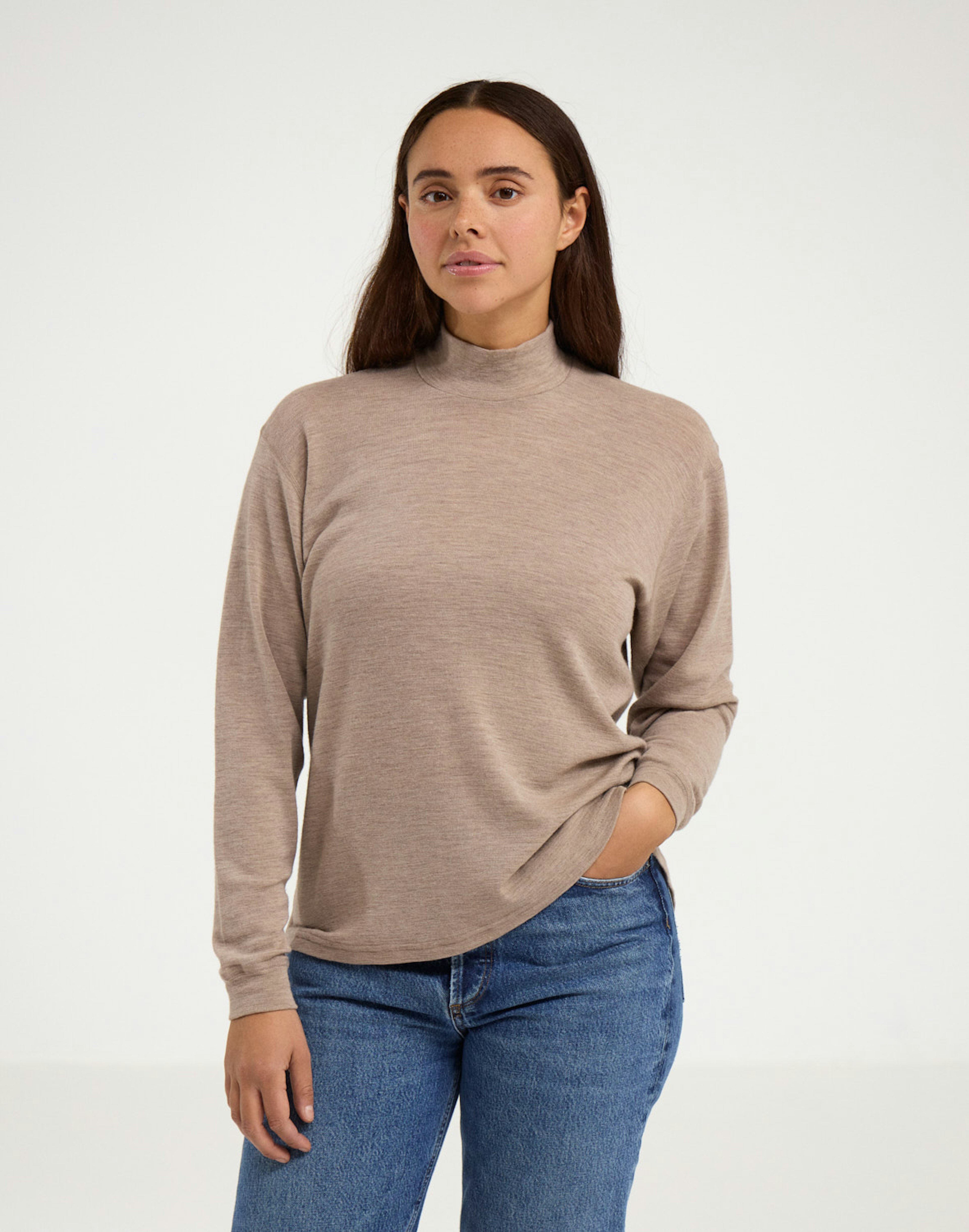 Women's merino wool high neck top Beige melange
