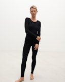 Merinouldleggings med bred elastikkant til damer  Sort