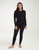Merinouldleggings med bred elastikkant til damer  Sort
