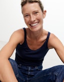 Women's merino wool strap top Navy blue