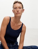 Women's merino wool strap top Navy blue