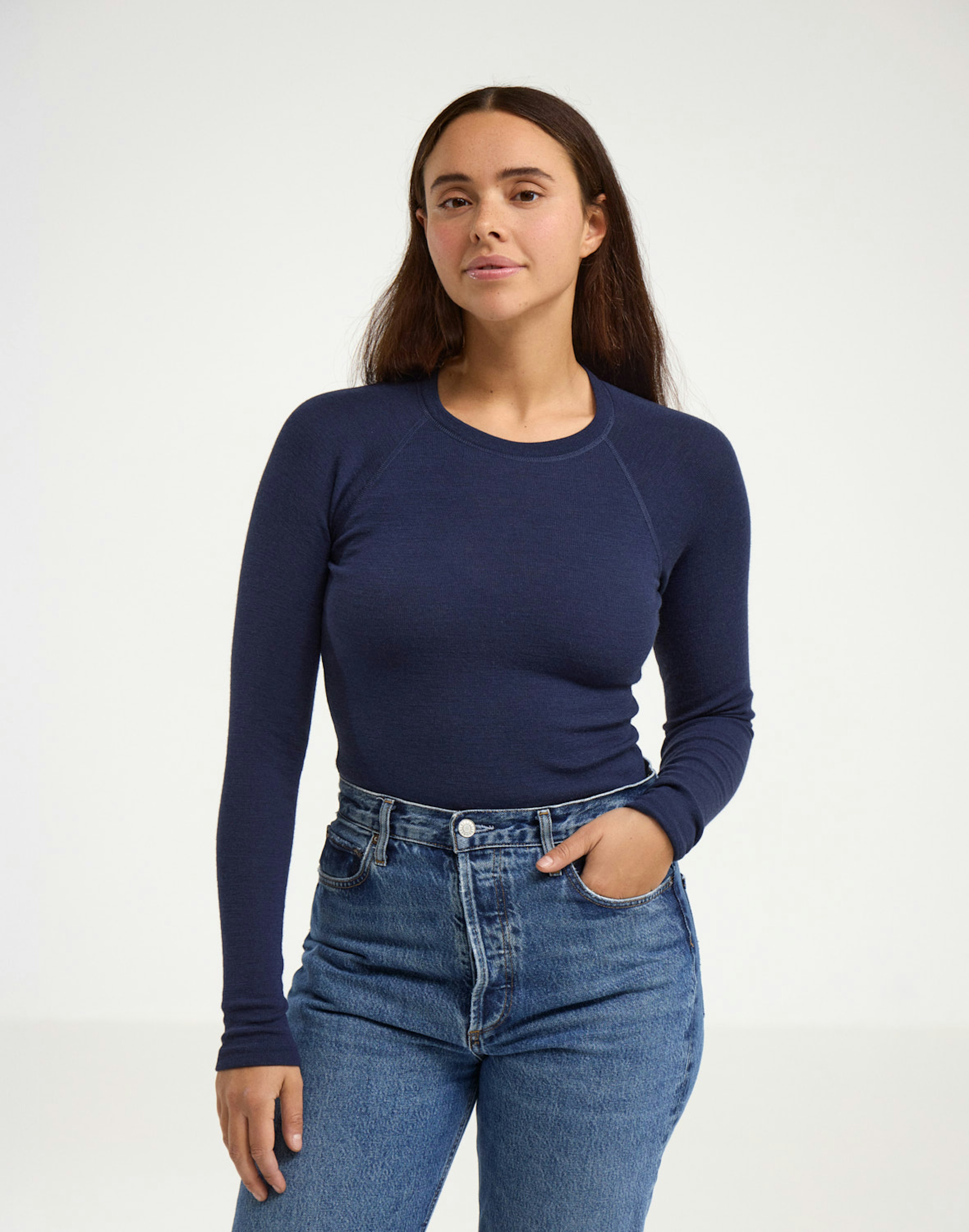 Women's merino wool raglan sleeves. Navy blue
