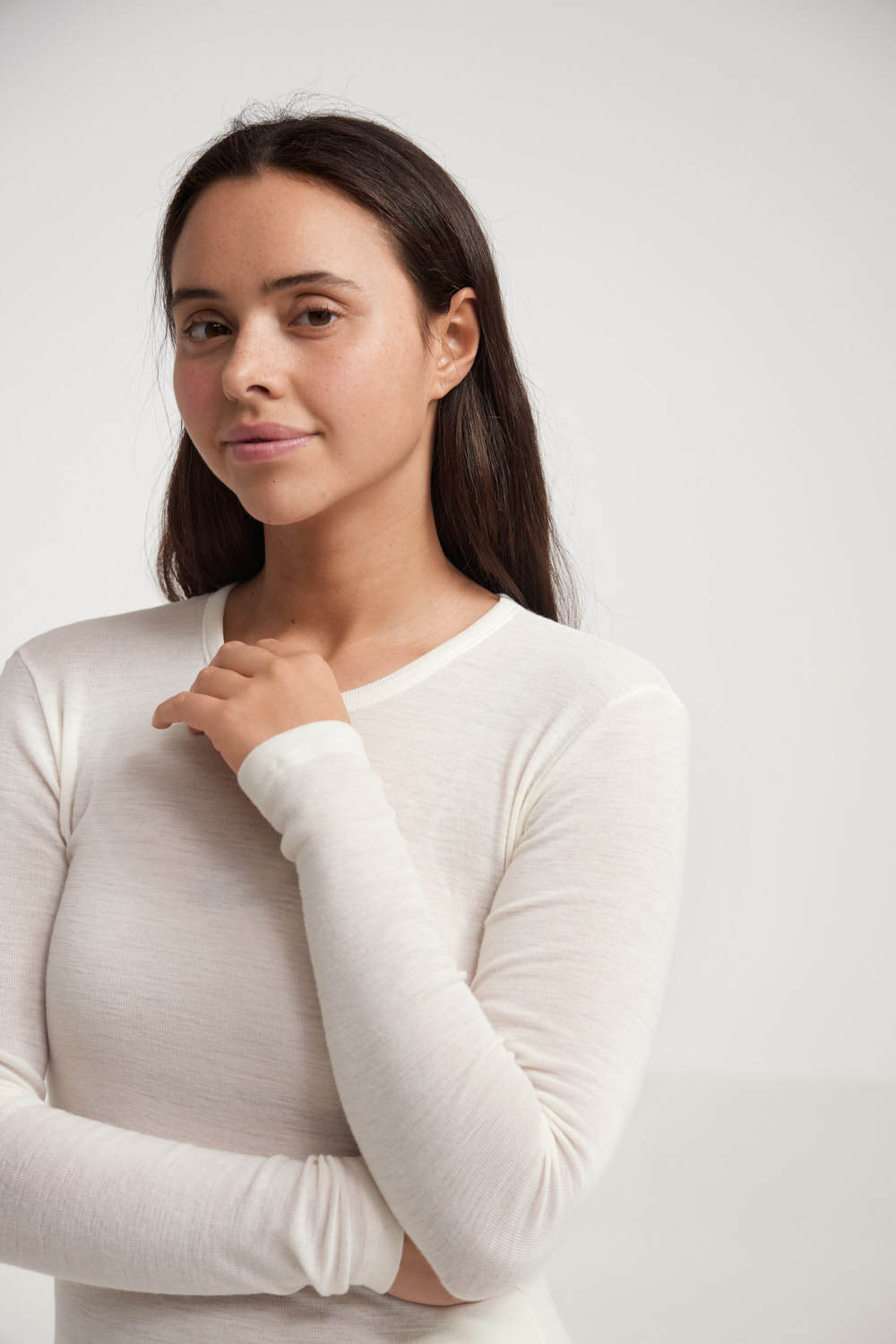 Women's merino wool long sleeve top in Nature - $65.99 - Dilling