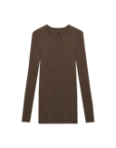 T-shirt à manches longues en laine mérinos pour femme Marron châtaigne