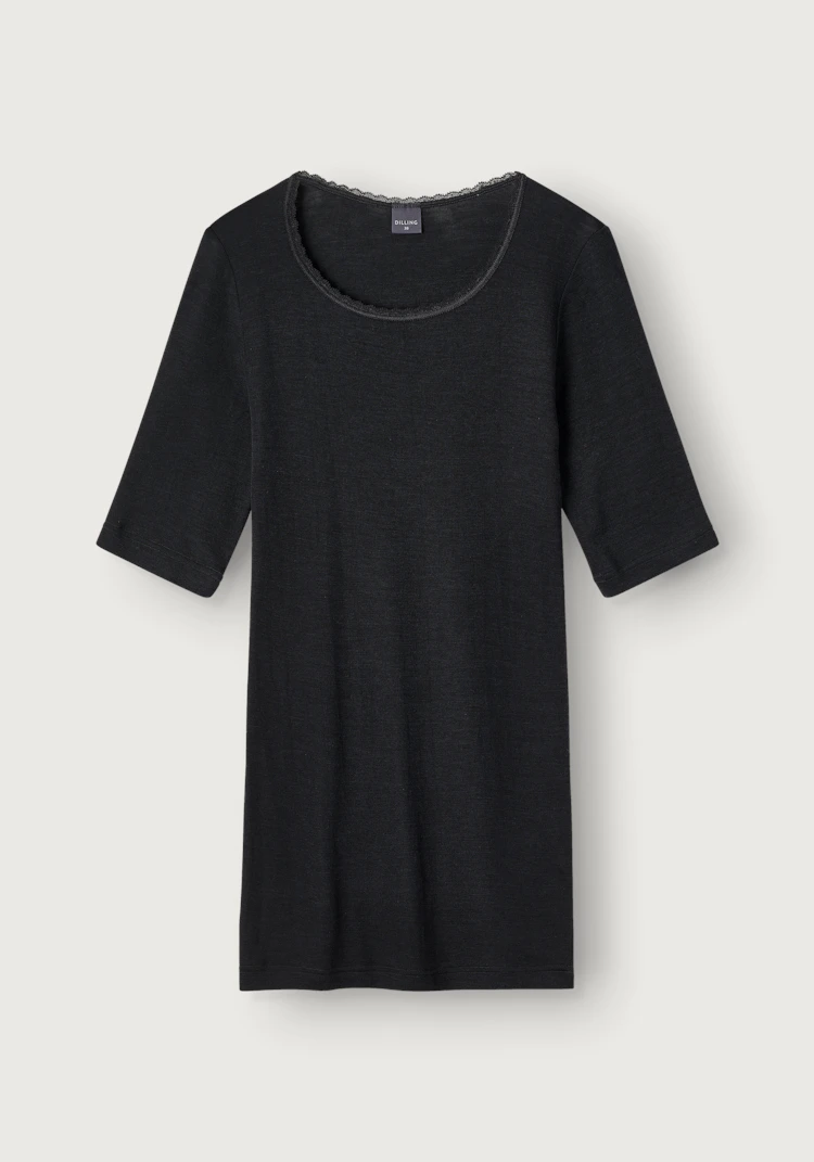 T-skjorte med høy O-hals og blonder
