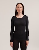 Merinould/silke bluse med lange ærmer til kvinder Sort 6