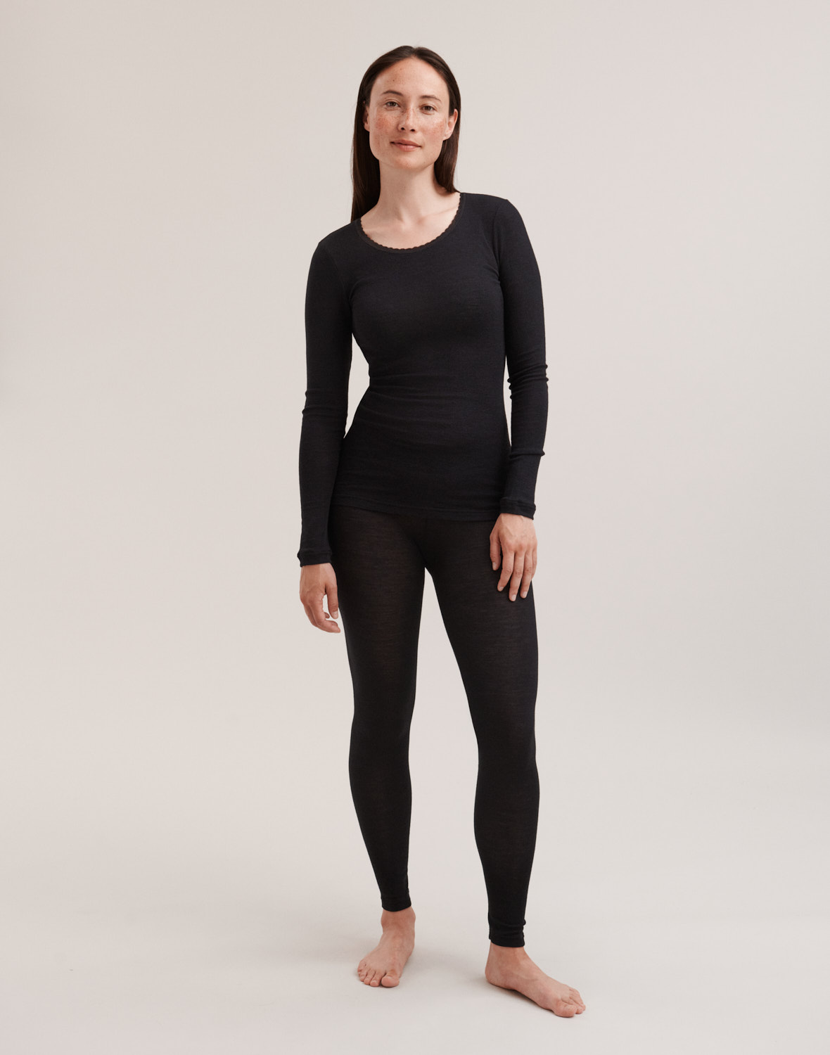 Legging en laine merinos et soie pour femme Noir Dilling