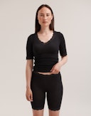 Women's merino wool/silk lace trim shorts Black