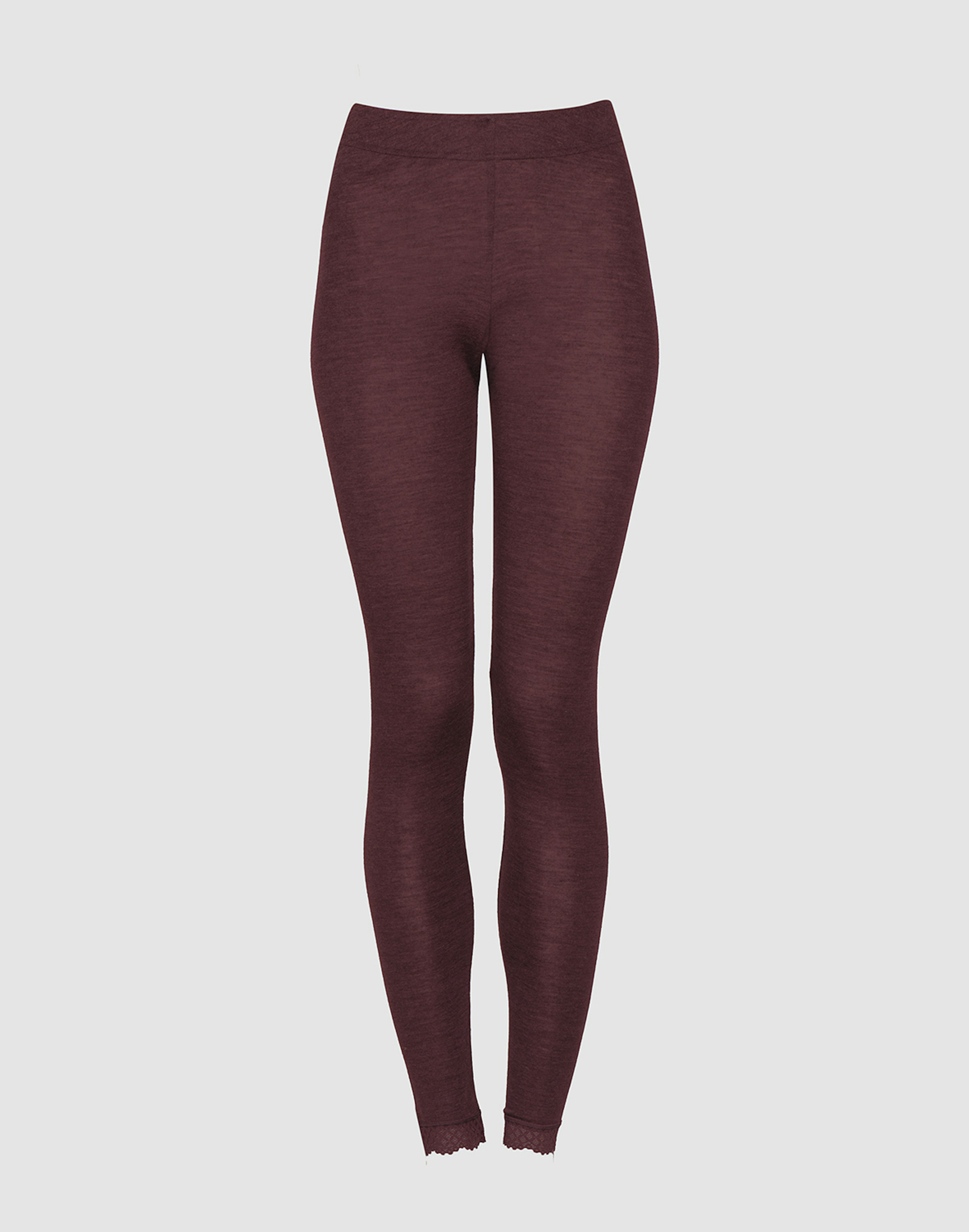 Leggings i merinoull/silke med blondekant til dame Bordeaux