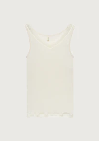 Tanktopp i merinoull/silke med blondekant til dame