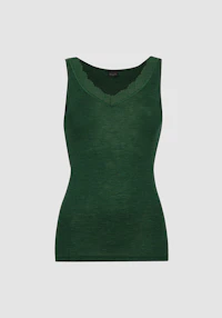 Tanktopp i merinoull/silke med blondekant til dame
