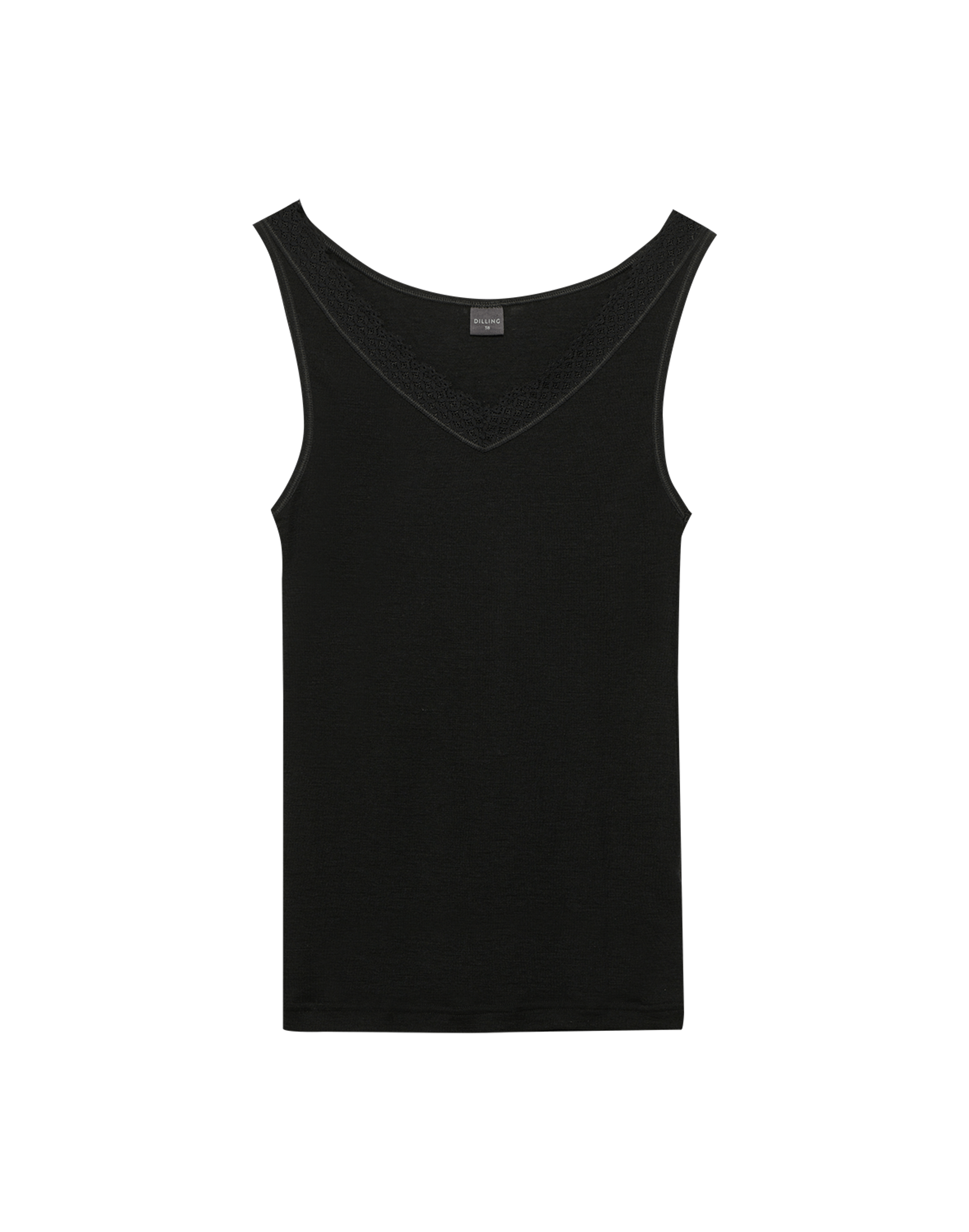 Tanktop met kanten rand van merinowol/zijde voor dames Zwart