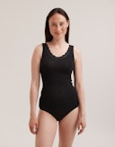 Tanktop met kanten rand van merinowol/zijde voor dames Zwart