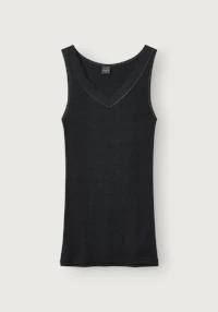 Tanktopp i merinoull/silke med blondekant til dame