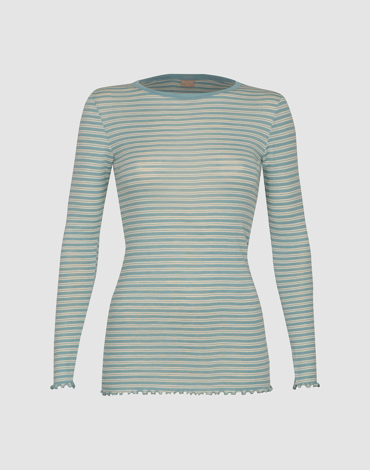 Women's merino wool/silk long sleeve top with frilled edges