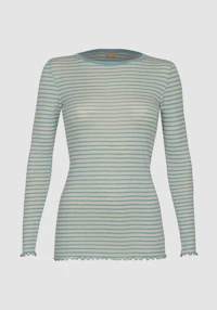 Women's merino wool/silk long sleeve top with frilled edges