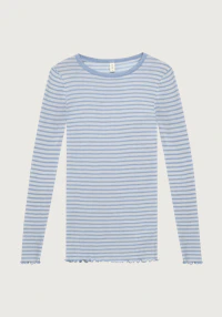 Women's merino wool/silk long sleeve top with frilled edges