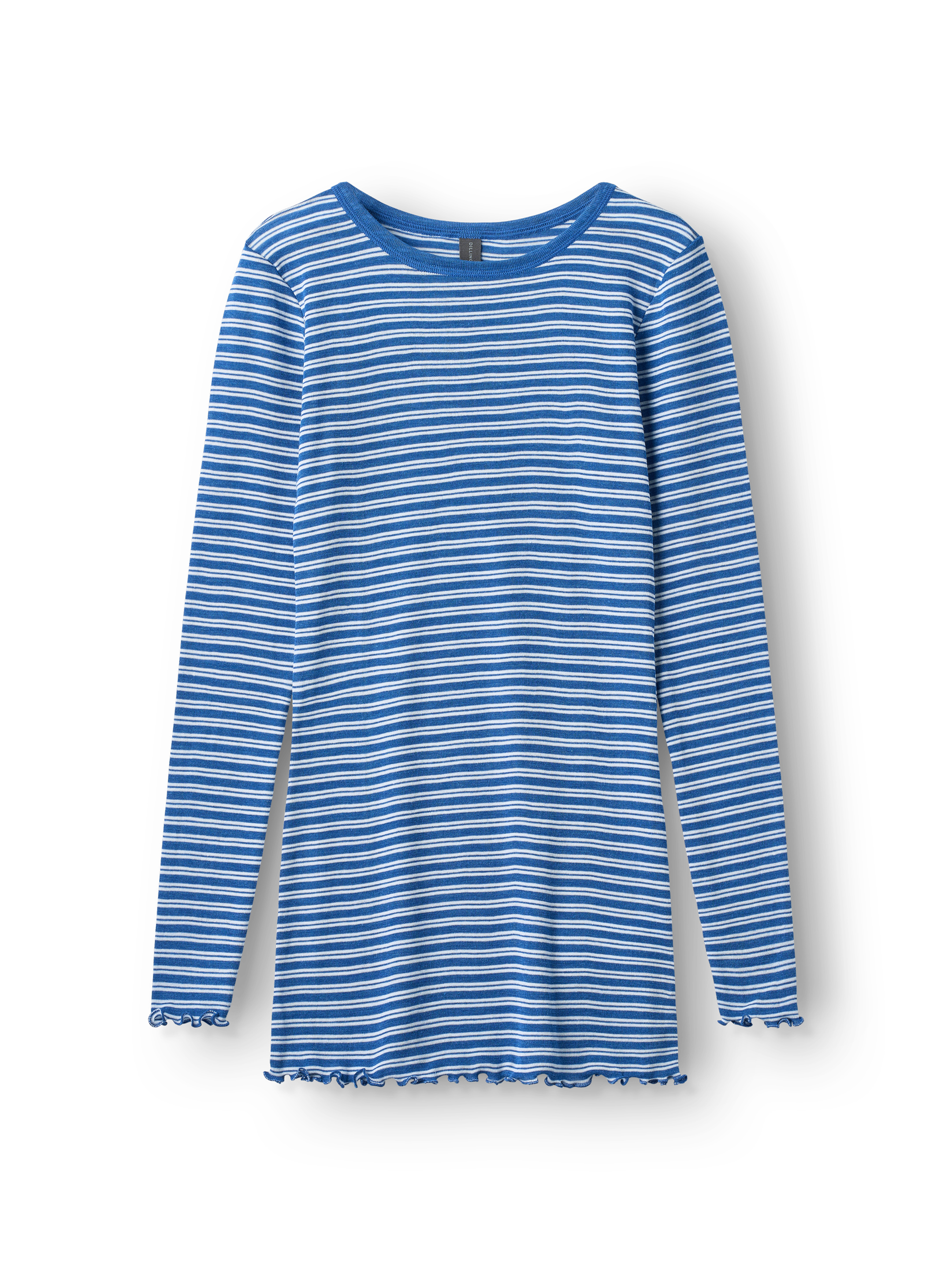 Women's merino wool/silk long sleeve top with frilled edges