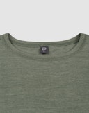 Women's merino wool/silk long sleeve top with frilled edges Jade green
