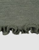 Women's merino wool/silk long sleeve top with frilled edges Jade green