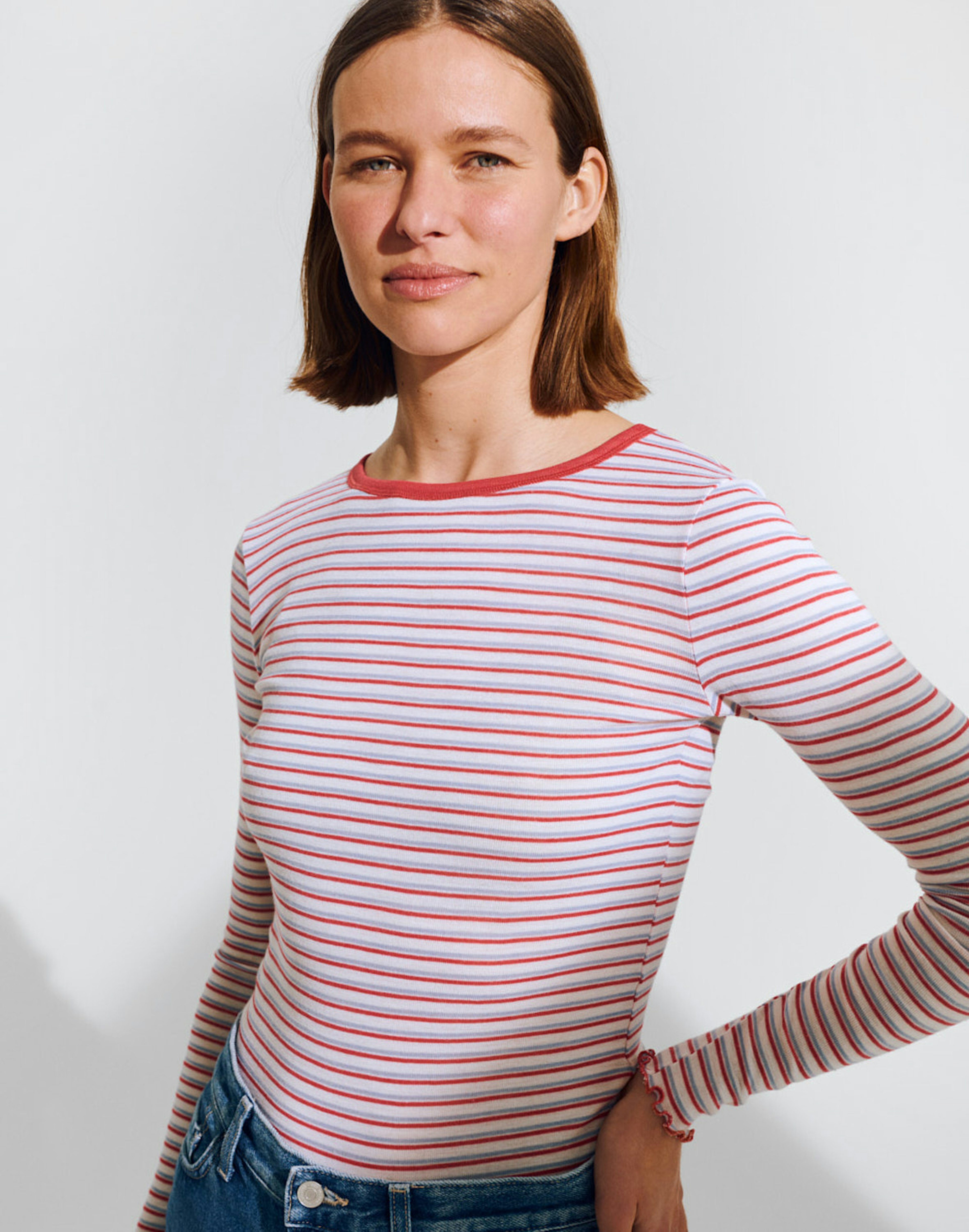 Shirt met ruches van merinowol/zijde voor dames