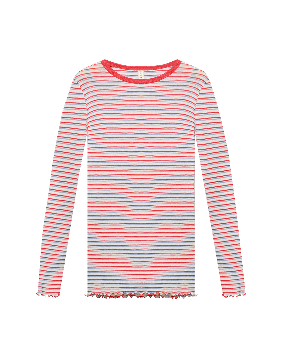 Women's merino wool/silk long sleeve top with frilled edges