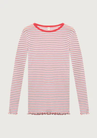 Women's merino wool/silk long sleeve top with frilled edges