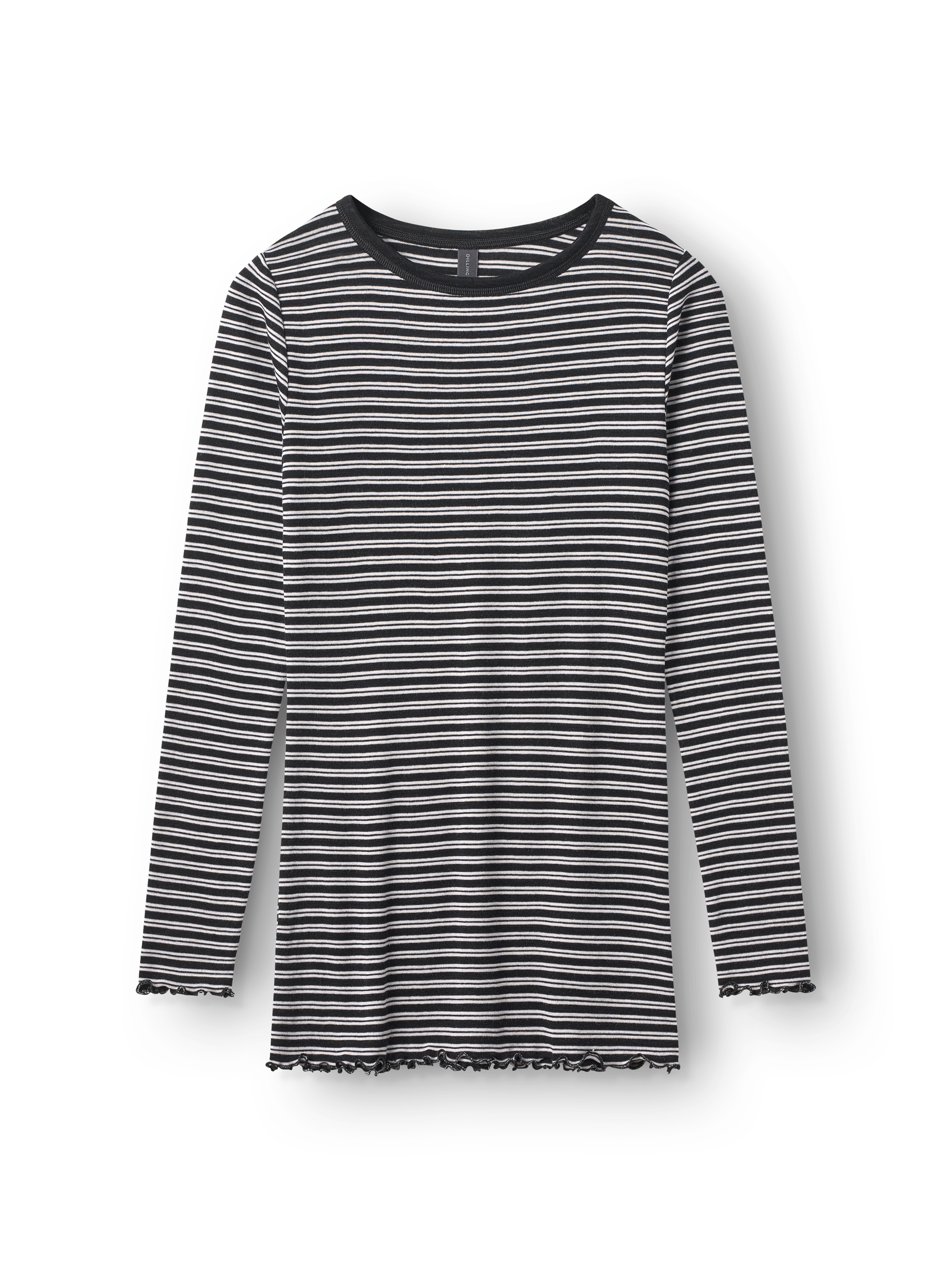 Women's merino wool/silk long sleeve top with frilled edges