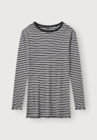 Women's merino wool/silk long sleeve top with frilled edges