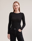 Women's merino wool/silk long sleeve top Black