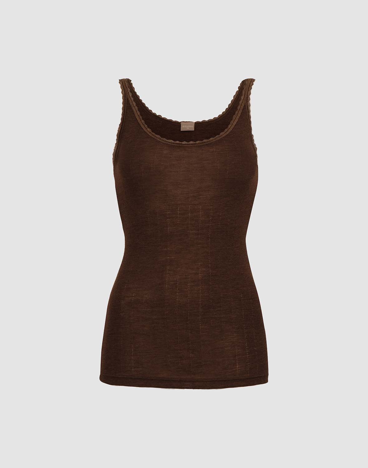 Singlet med hullmønster i merinoull/silke til dame