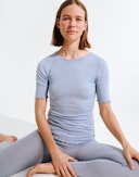 Pointelle T-shirt van merinowol/zijde voor dames Nordic blauw 0