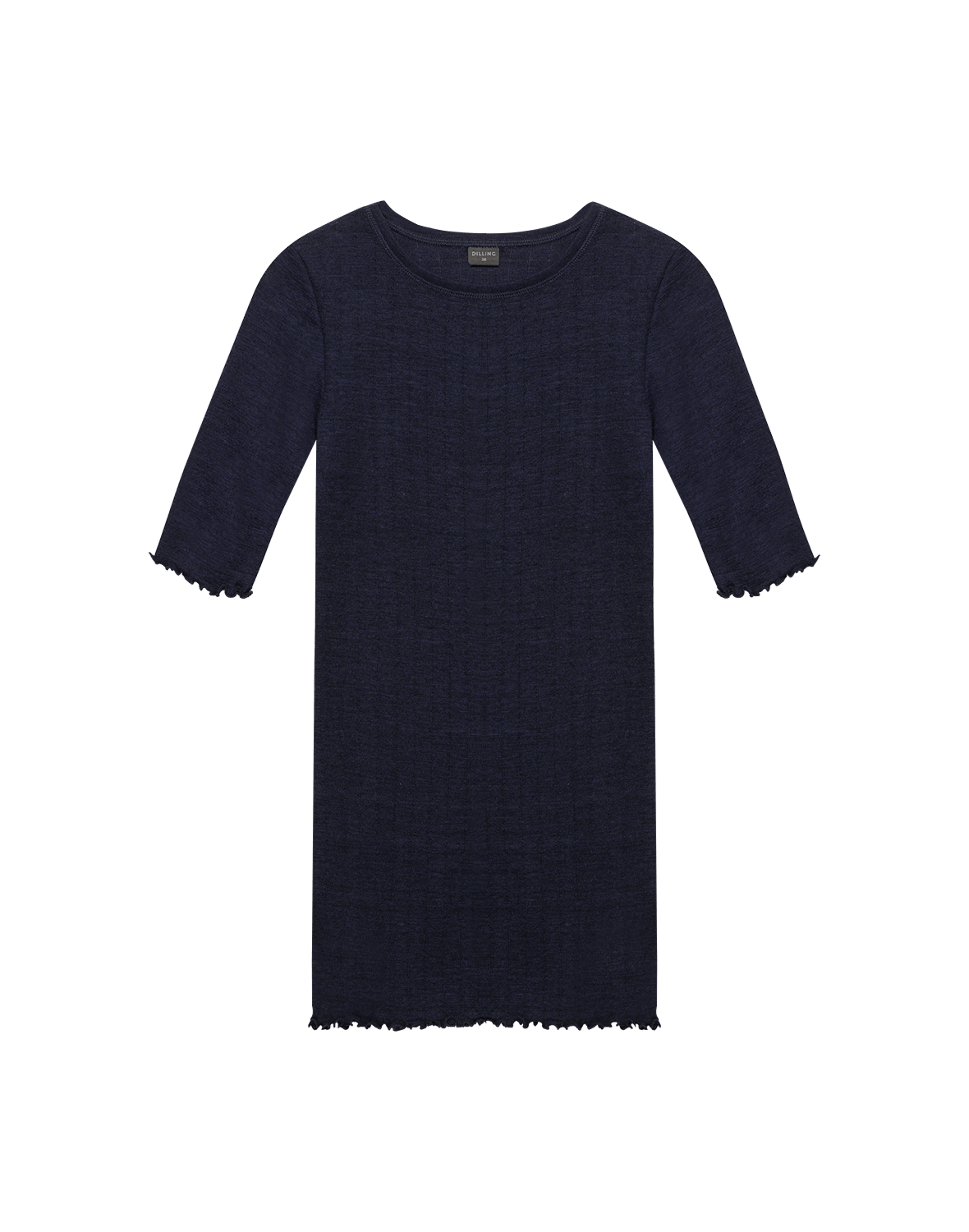 Pointelle t-shirt i merinoull/silke för dam Mörk marinblå