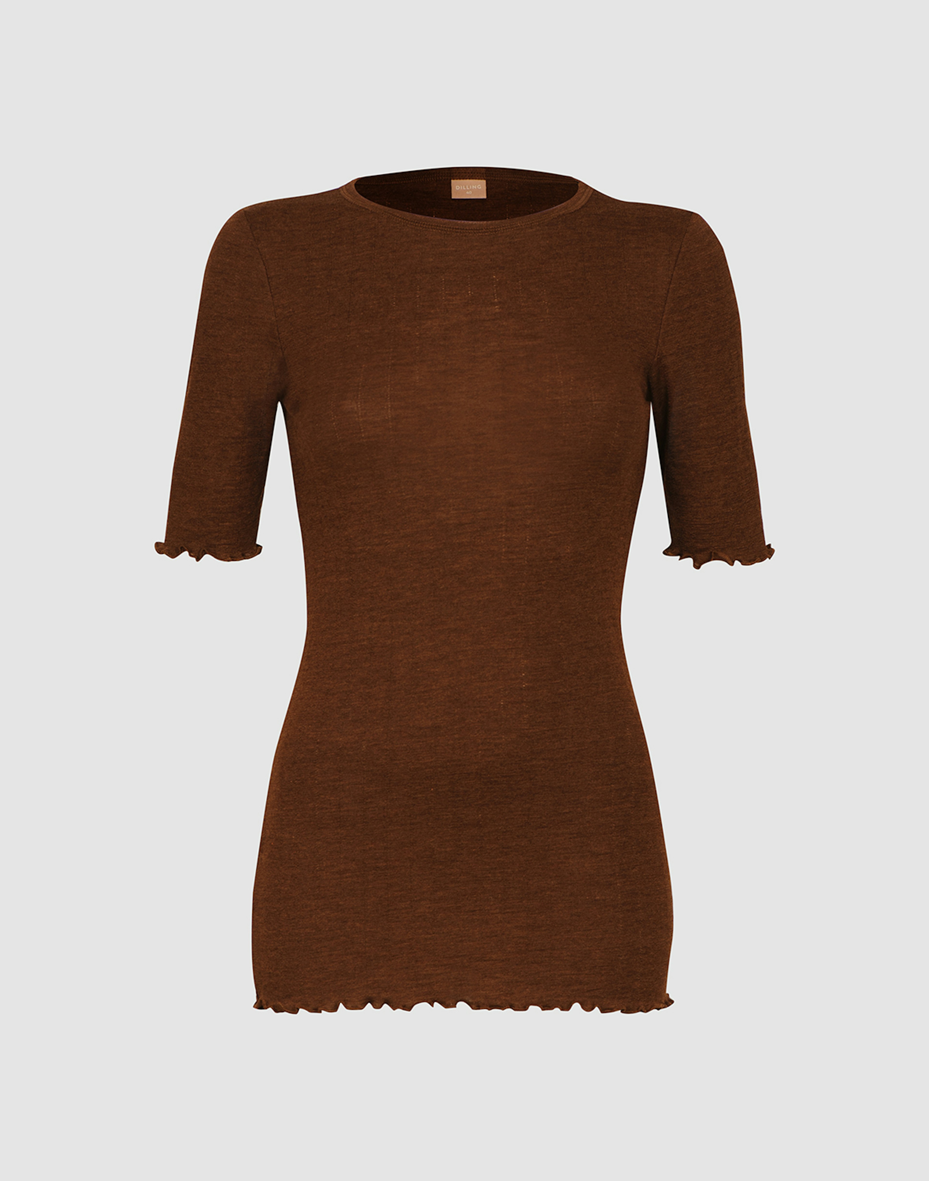Pointelle T-shirt van merinowol/zijde voor dames Mokka