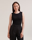 Pointelle tanktop van merinowol/zijde voor dames Zwart