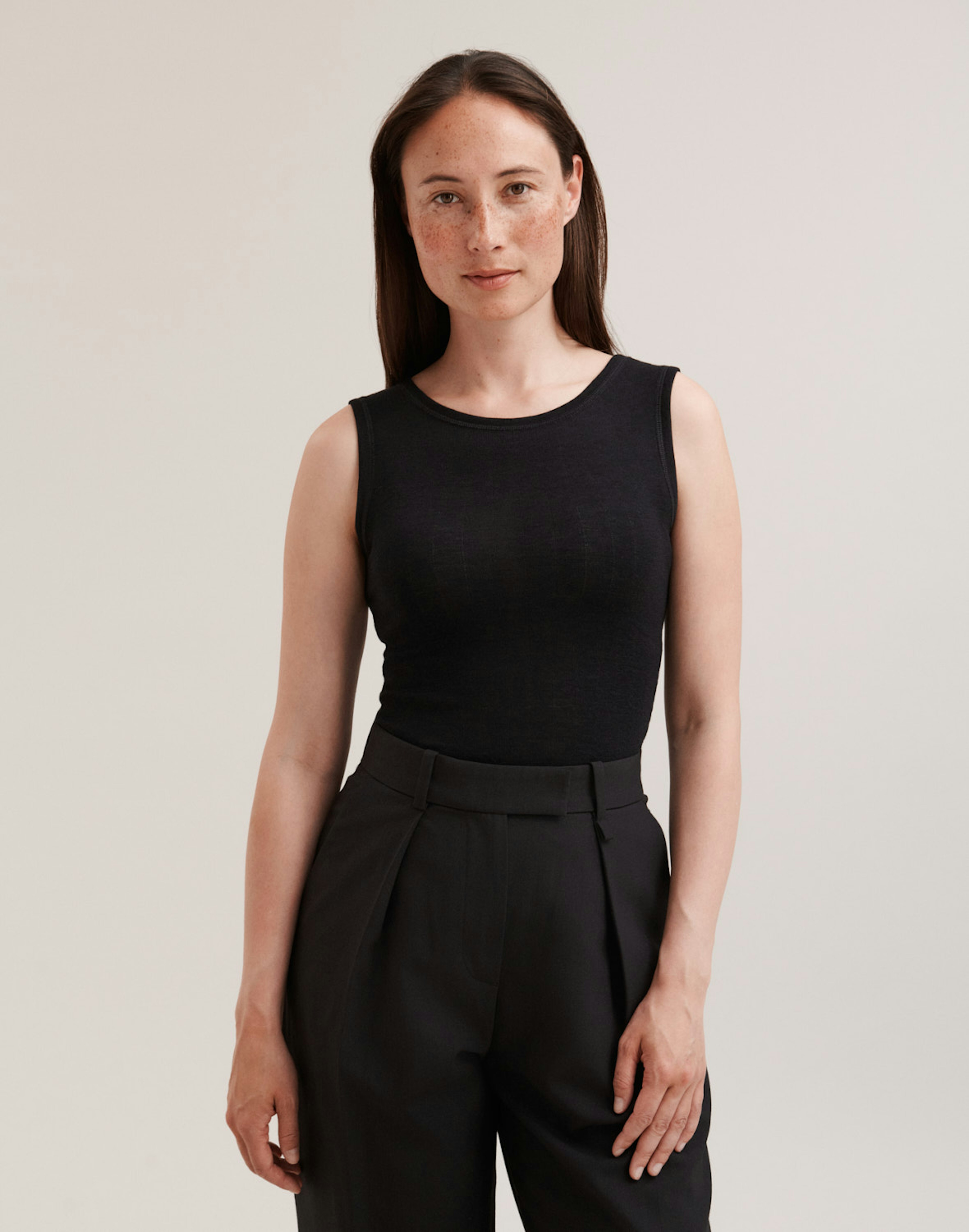 Pointelle tanktop van merinowol/zijde voor dames Zwart