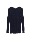 Bluse med hulmønster i merinould/silke til kvinder Mørk navy