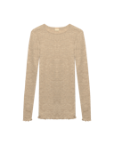 Women's merino wool/silk long sleeve pointelle top Oatmeal