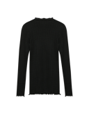 Pointelle shirt met hoge hals van merinowol/zijde voor dames Zwart