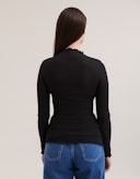 Pointelle shirt met hoge hals van merinowol/zijde voor dames Zwart