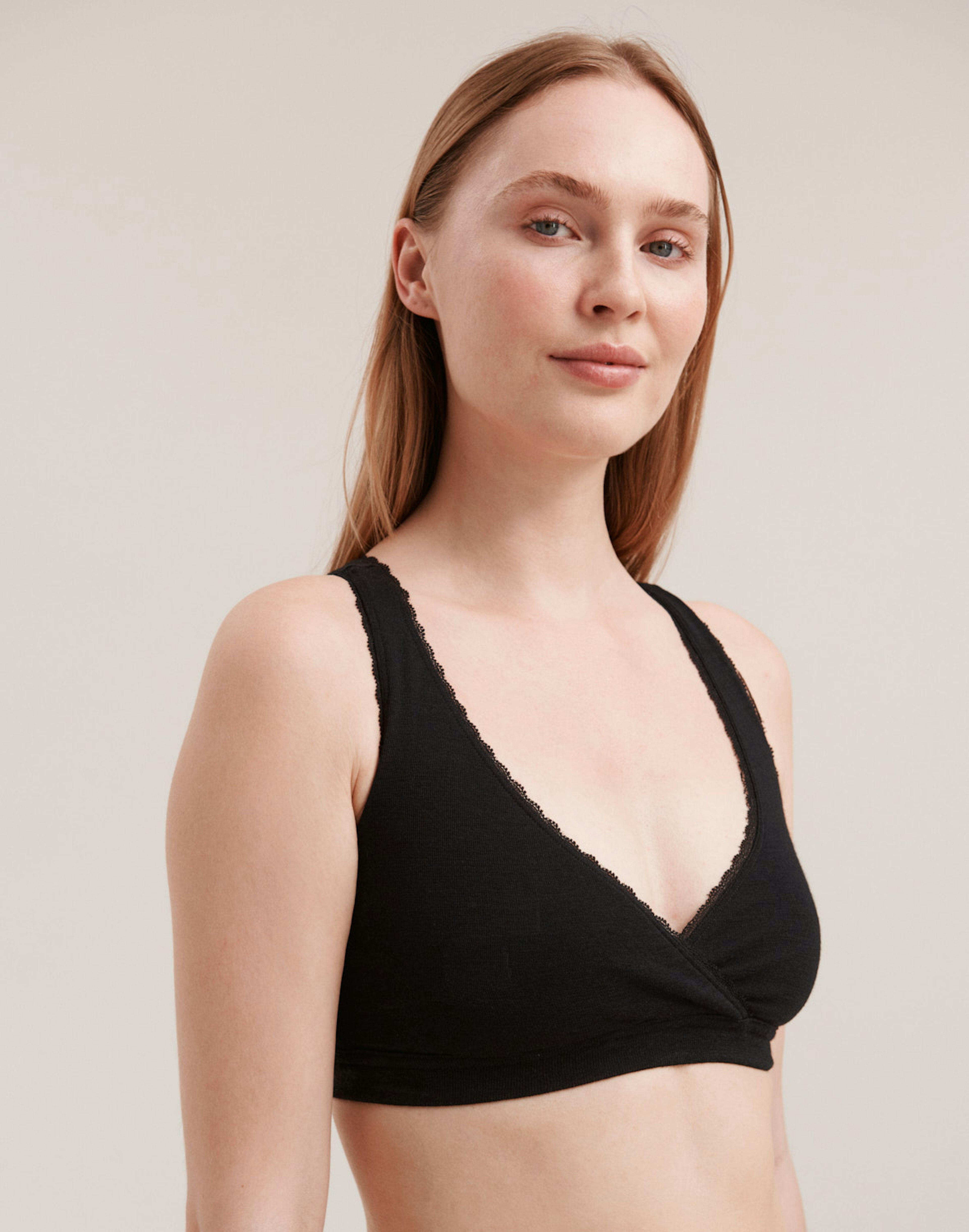 Pointelle-Bralette für Damen aus Merinowolle/Seide Schwarz