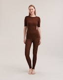 Leggings med hullmønster i merinoull/silke til dame Mokka