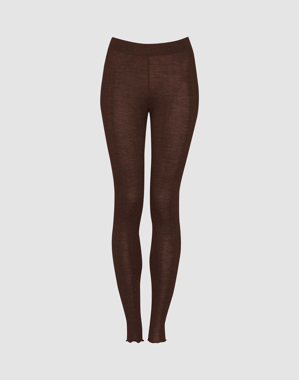 Leggings med hullmønster i merinoull/silke til dame