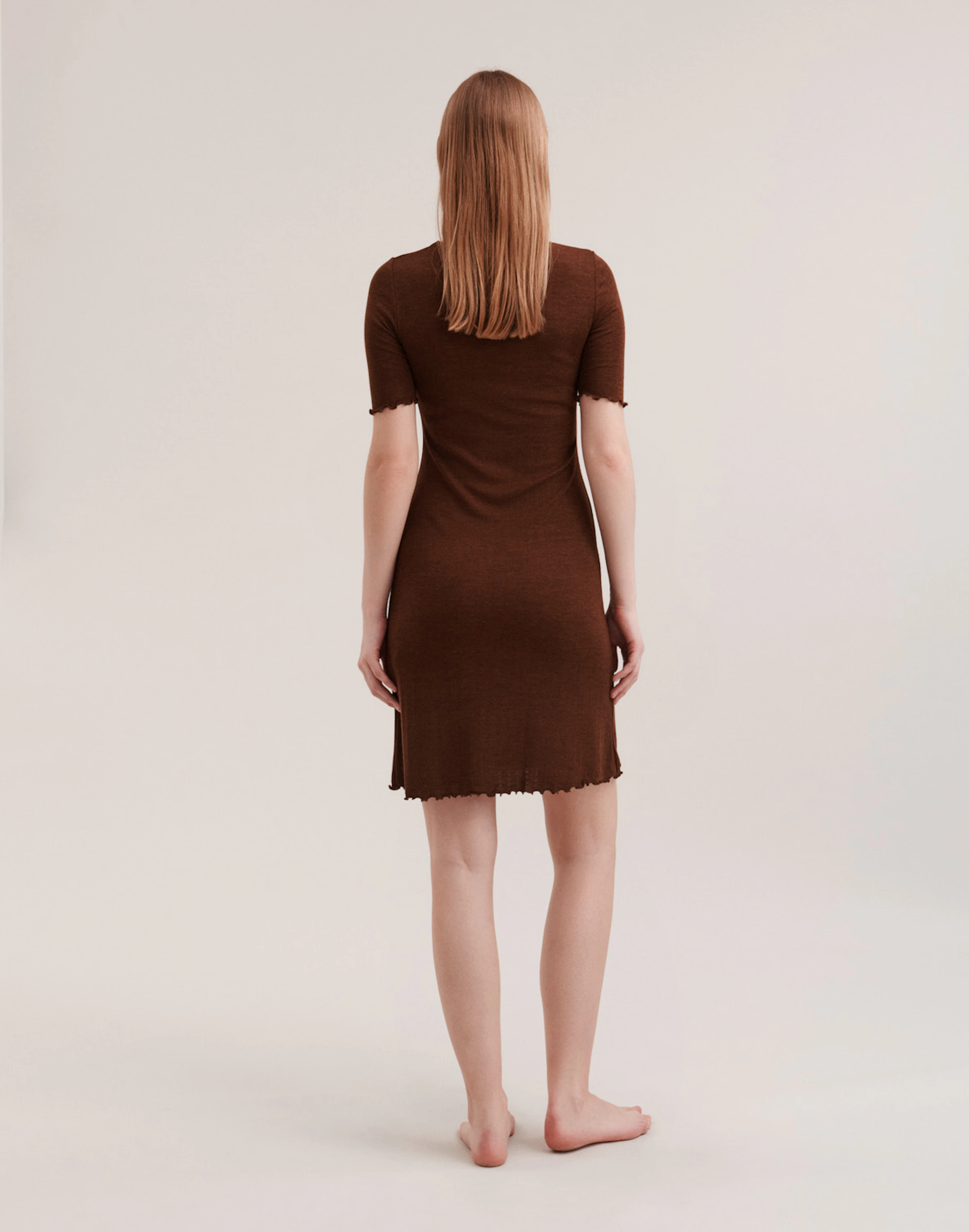 Women's merino wool/silk pointelle dress in Mocha - Free shipping